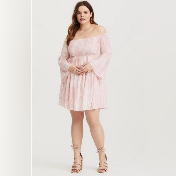 torrid Dresses & Skirts - Pink & White Tie Dye Off Shoulder Dress